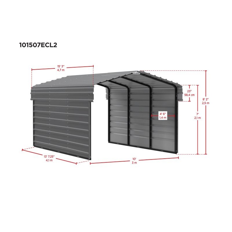 Arrow 2-Sided 10x15x7 Enclosure Galvanized Steel Carport Kit- Charcoal (CPHC101507ECL2)