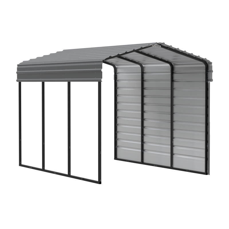Arrow 1-Sided 10x15x9 Enclosure Galvanized Steel Carport Kit- Charcoal (CPHC101509ECL1)