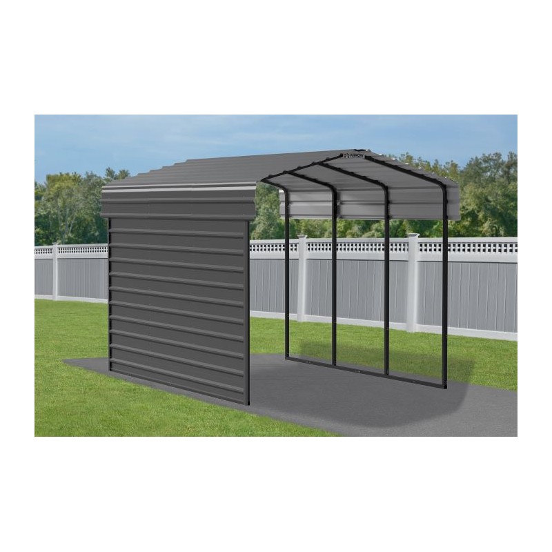 Arrow 1-Sided 10x15x9 Enclosure Galvanized Steel Carport Kit- Charcoal (CPHC101509ECL1)