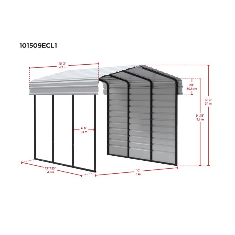 Arrow 1-Sided 10x15x9 Enclosure Galvanized Steel Carport Kit- Charcoal (CPHC101509ECL1)