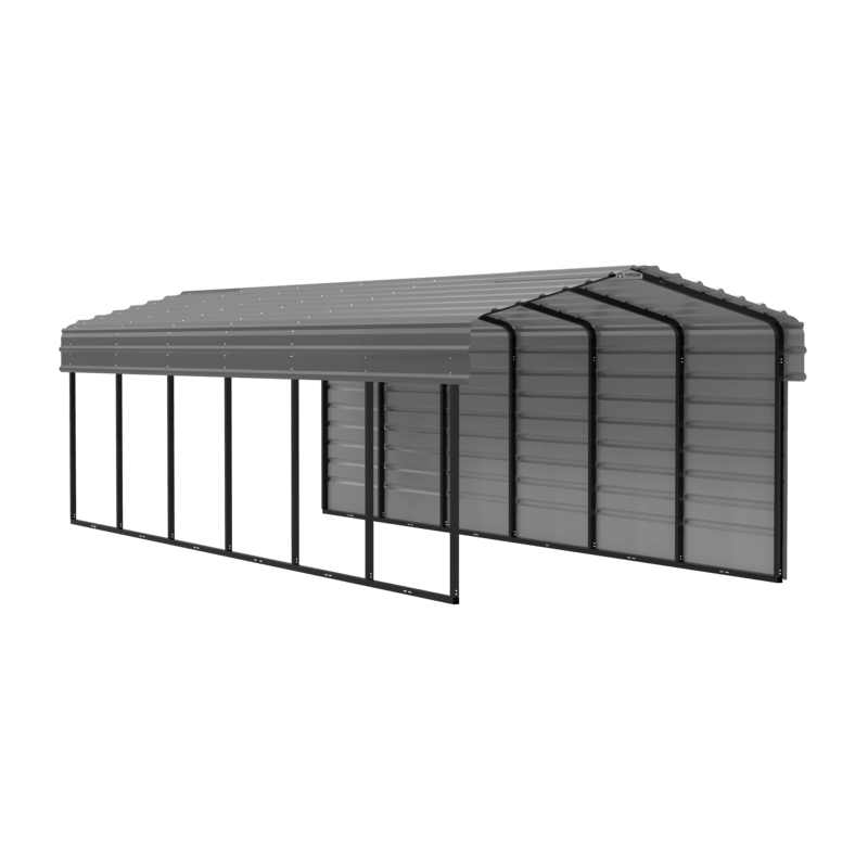 Arrow 1-sided 10x29x07 Enclosure Galvanized Steel Carport Kit-Charcoal (CPHC102907ECL1)