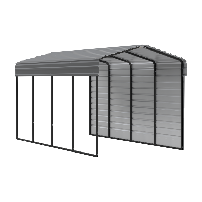 Arrow 1-Sided 10x20x9 Enclosure Galvanized Steel Carport Kit- Charcoal (CPHC102009ECL1)