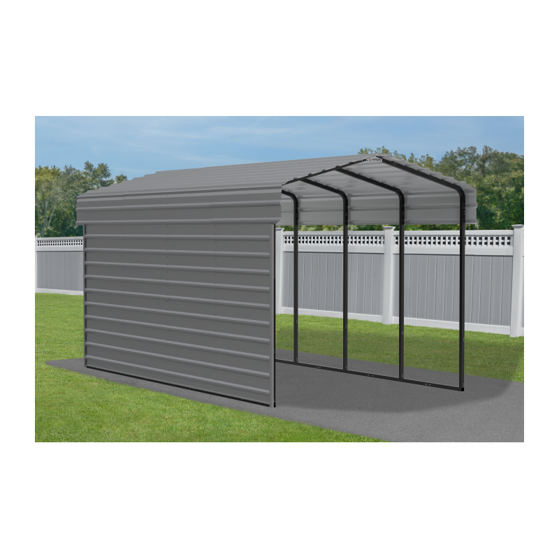 Arrow 1-Sided 10x20x9 Enclosure Galvanized Steel Carport Kit- Charcoal (CPHC102009ECL1)