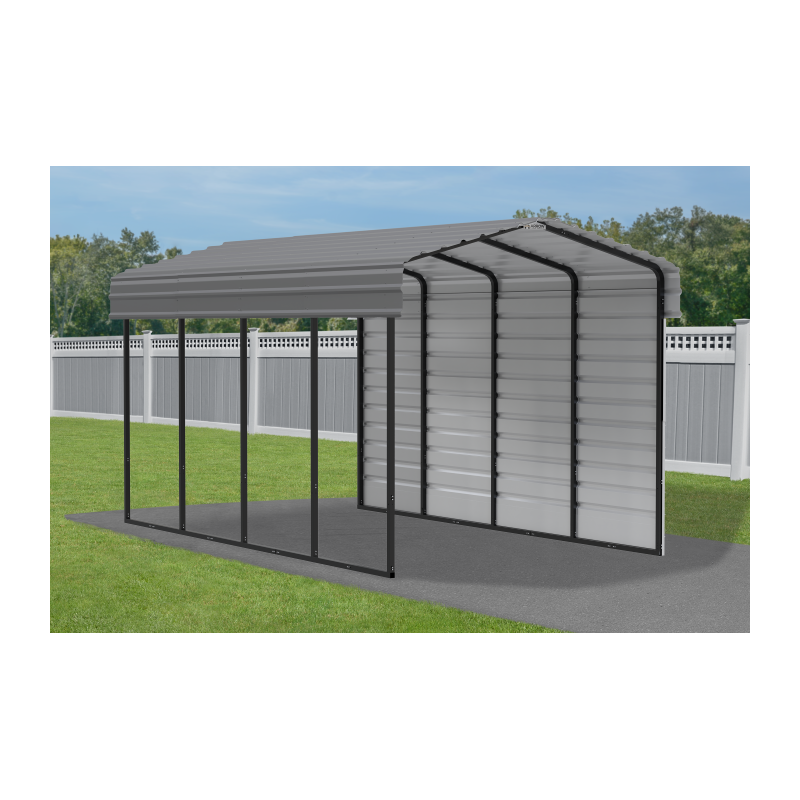 Arrow 1-Sided 10x20x9 Enclosure Galvanized Steel Carport Kit- Charcoal (CPHC102009ECL1)