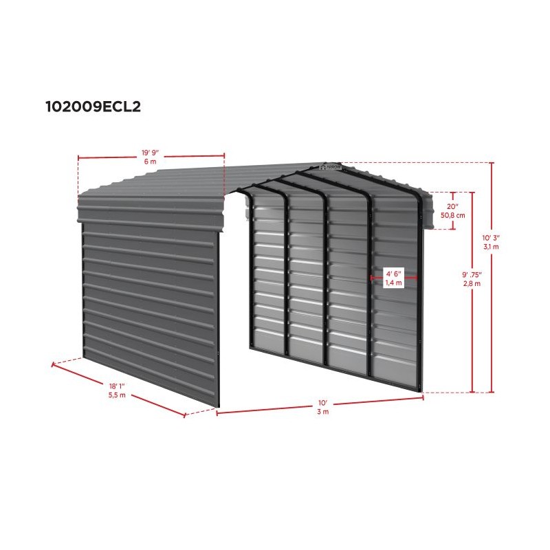 Arrow 2-Sided 10x20x9 Enclosure Galvanized Steel Carport Kit- Charcoal (CPHC102009ECL2)