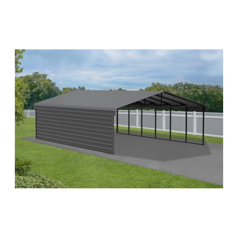 Arrow 1-Sided 20x29x7 Enclosure Galvanized Steel Carport Kit- Charcoal (CPHC202907ECL1)