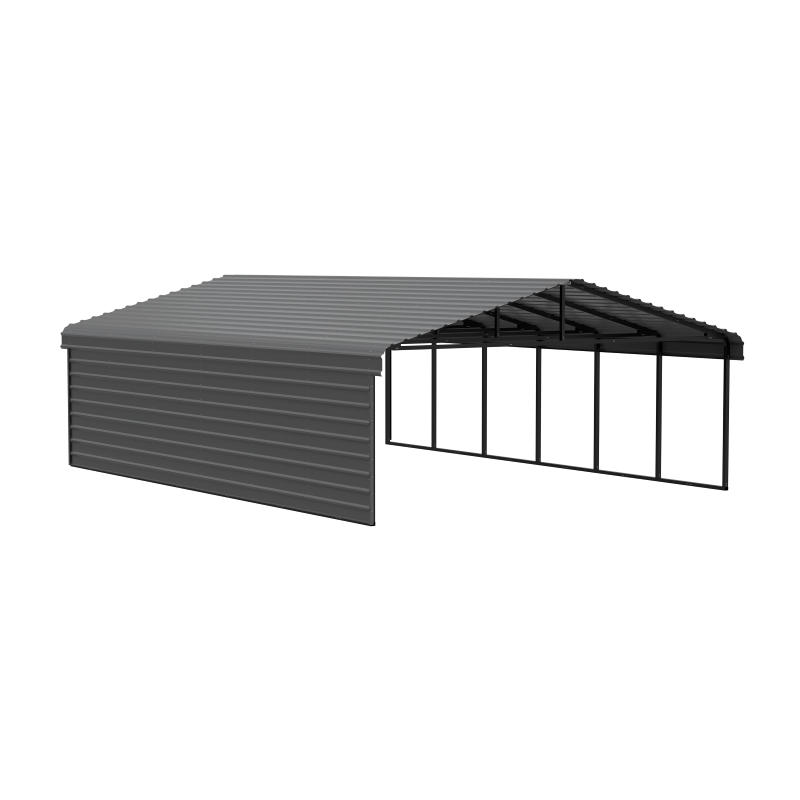 Arrow 1-Sided 20x29x7 Enclosure Galvanized Steel Carport Kit- Charcoal (CPHC202907ECL1)