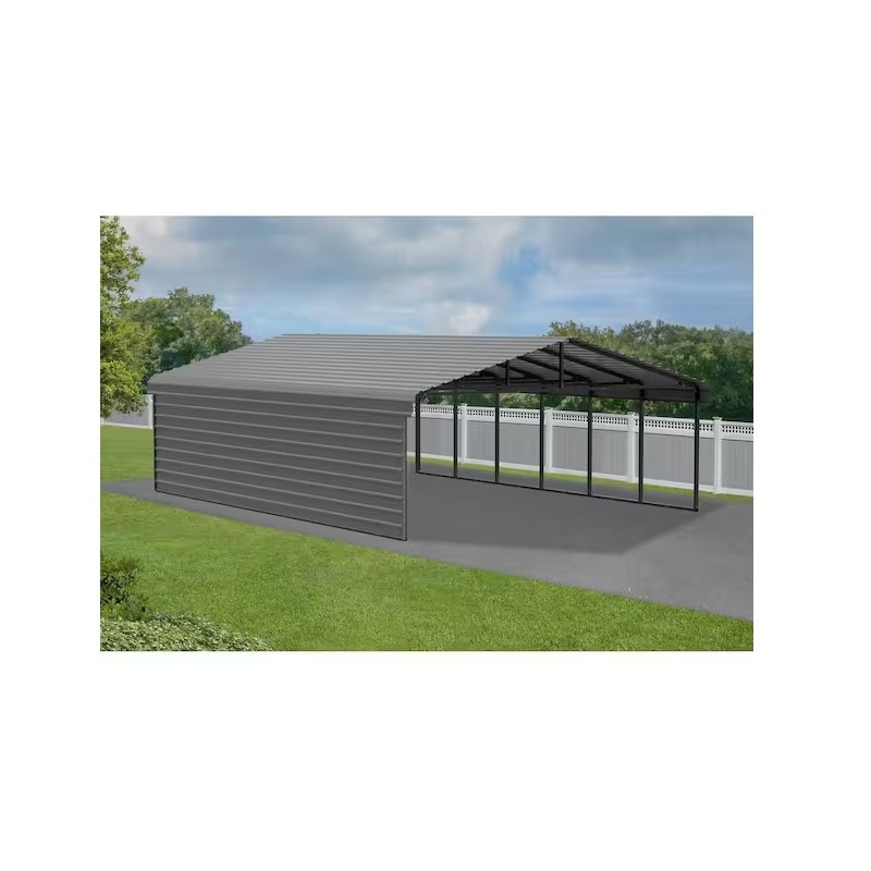 Arrow 1-sided 20x29x9  Enclosure Galvanized Steel Carport Kit-Charcoal (CPHC202909ECL1)