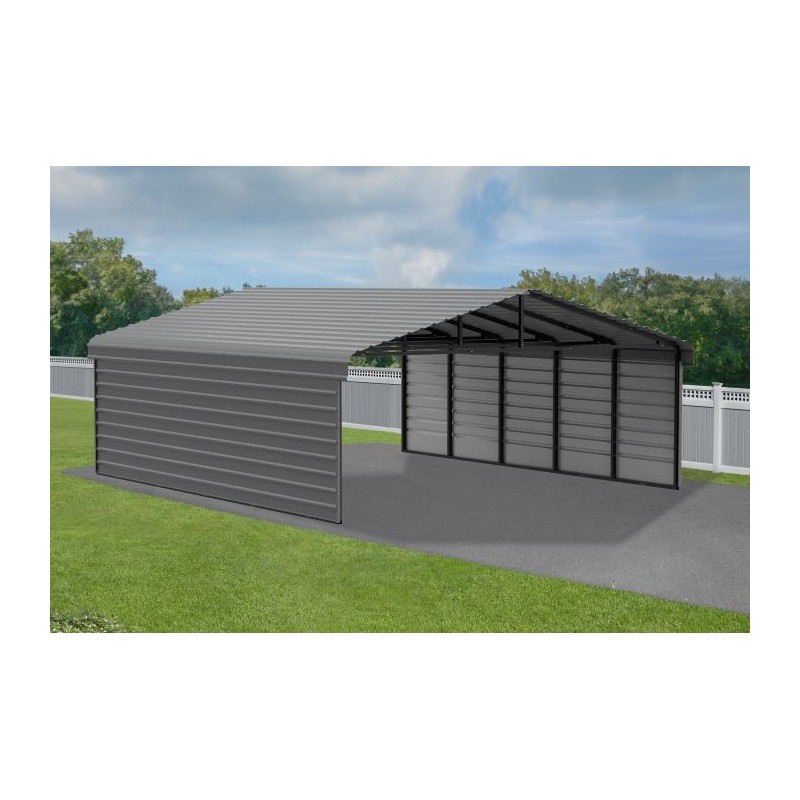 Arrow 2-Sided 20x24x9 Enclosure Galvanized Steel Carport Kit- Charcoal (CPHC202409ECL2)