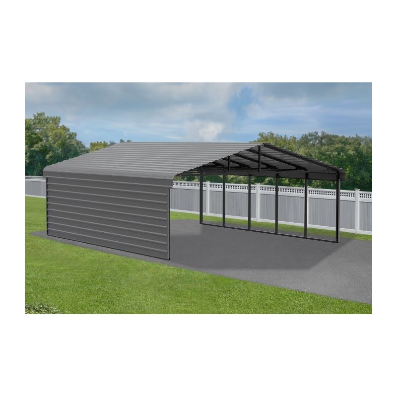 Arrow 1-Sided 20x24x9 Enclosure Galvanized Steel Carport Kit- Charcoal (CPHC202409ECL1)