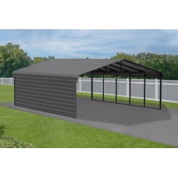 Arrow 1-Sided 20x24x7 Enclosure Galvanized Steel Carport Kit- Charcoal (CPHC202407ECL1)