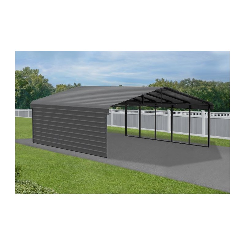 Arrow 1-Sided 20x24x7 Enclosure Galvanized Steel Carport Kit- Charcoal (CPHC202407ECL1)