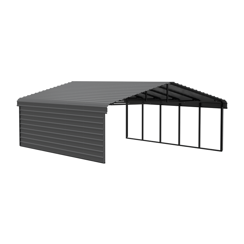 Arrow 1-Sided 20x24x7 Enclosure Galvanized Steel Carport Kit- Charcoal (CPHC202407ECL1)