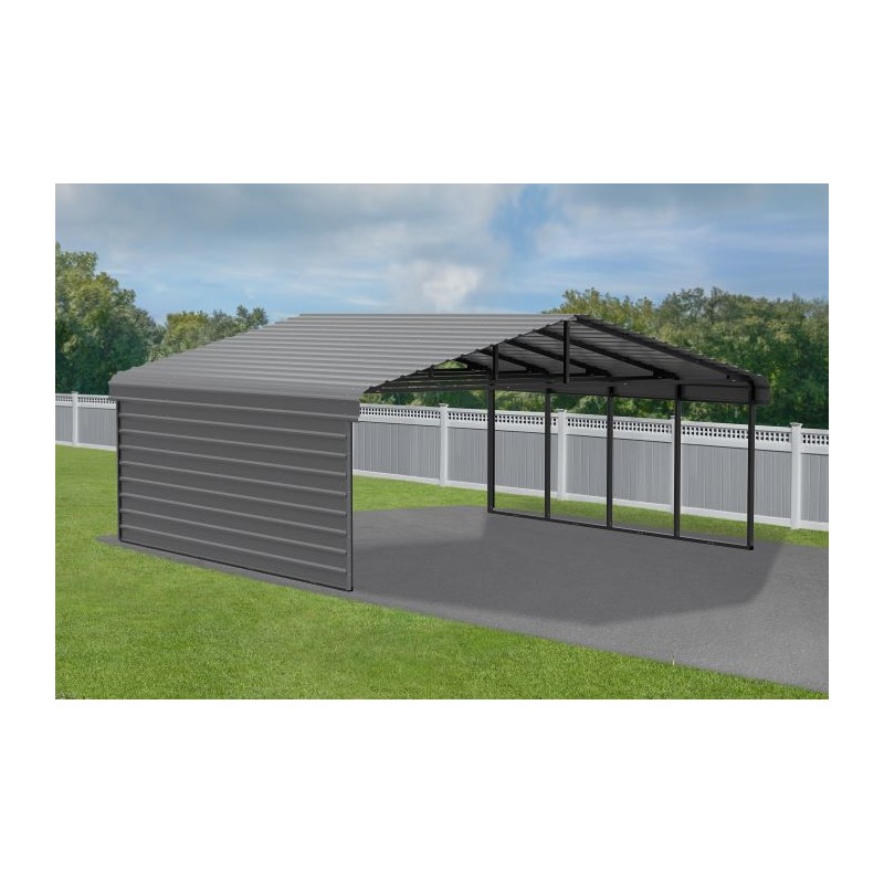 Arrow 2-Sided 20x20x7 Enclosure Galvanized Steel Carport Kit- Charcoal (CPHC202007ECL2)