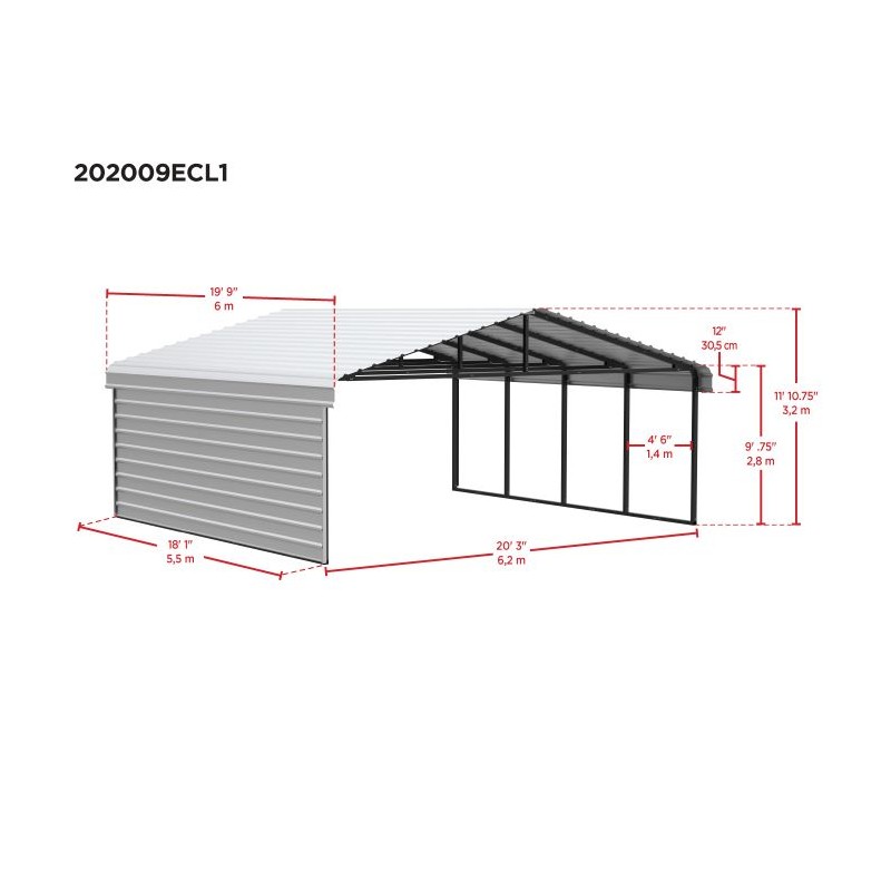 Arrow 2-Sided 20x20x7 Enclosure Galvanized Steel Carport Kit- Charcoal (CPHC202007ECL2)
