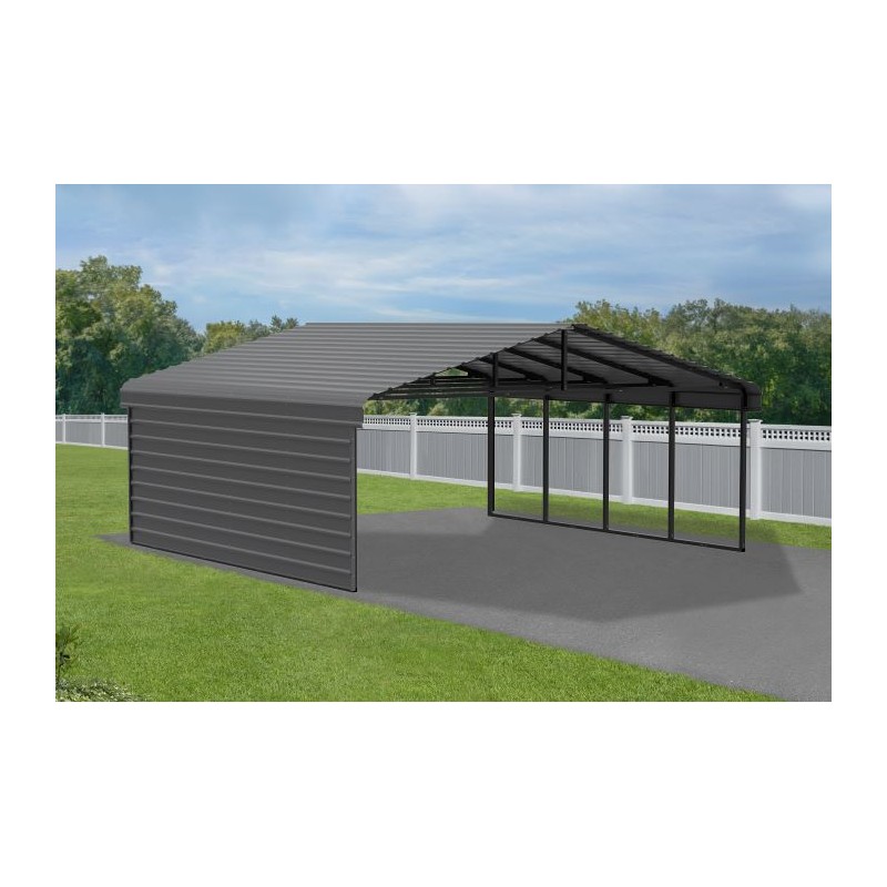 Arrow 1-Sided 20x20x7 Enclosure Galvanized Steel Carport Kit- Charcoal (CPHC202007ECL1)