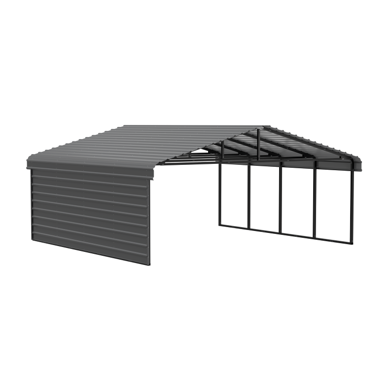 Arrow 1-Sided 20x20x7 Enclosure Galvanized Steel Carport Kit- Charcoal (CPHC202007ECL1)