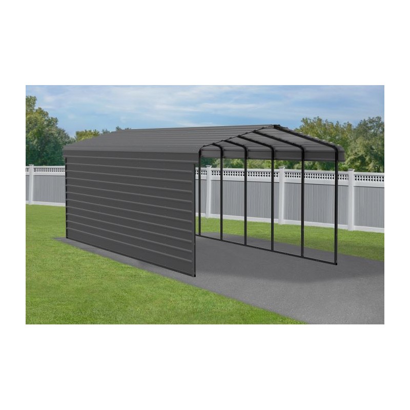 Arrow 1-Sided 12x29x9 Enclosure Galvanized Steel Carport Kit- Charcoal (CPHC122909ECL1)