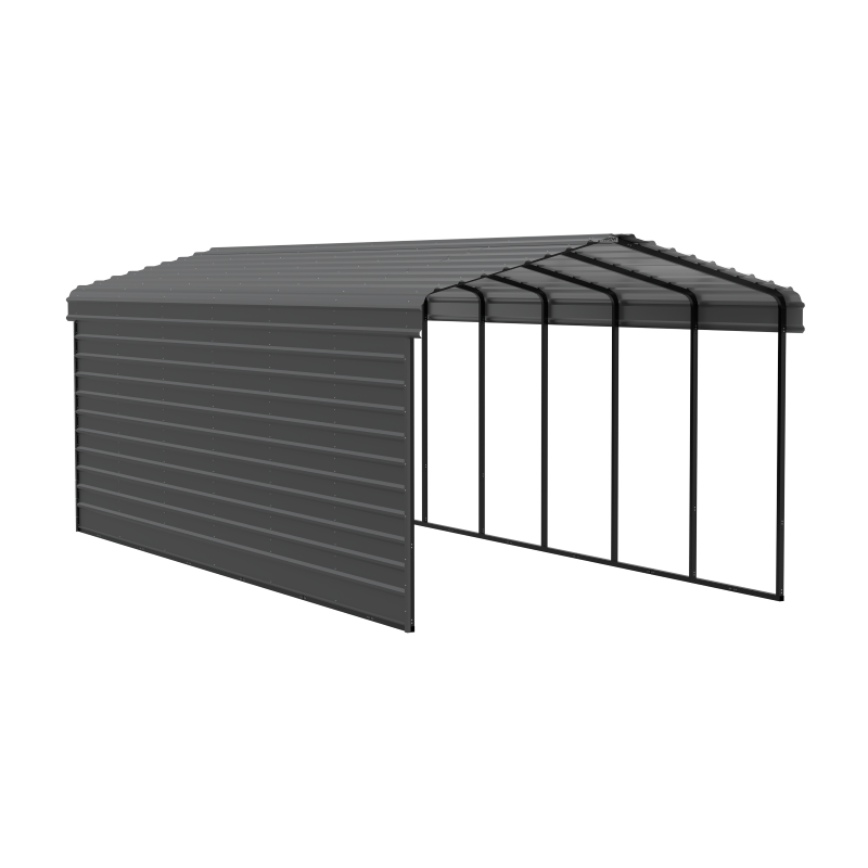 Arrow 1-Sided 12x29x9 Enclosure Galvanized Steel Carport Kit- Charcoal (CPHC122909ECL1)
