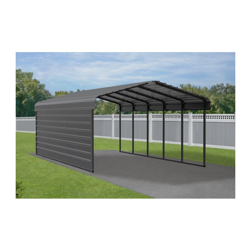 Arrow 1-sided 12x24x7 Enclosure Galvanized Steel Carport Kit - Charcoal (CPHC122407ECL1)