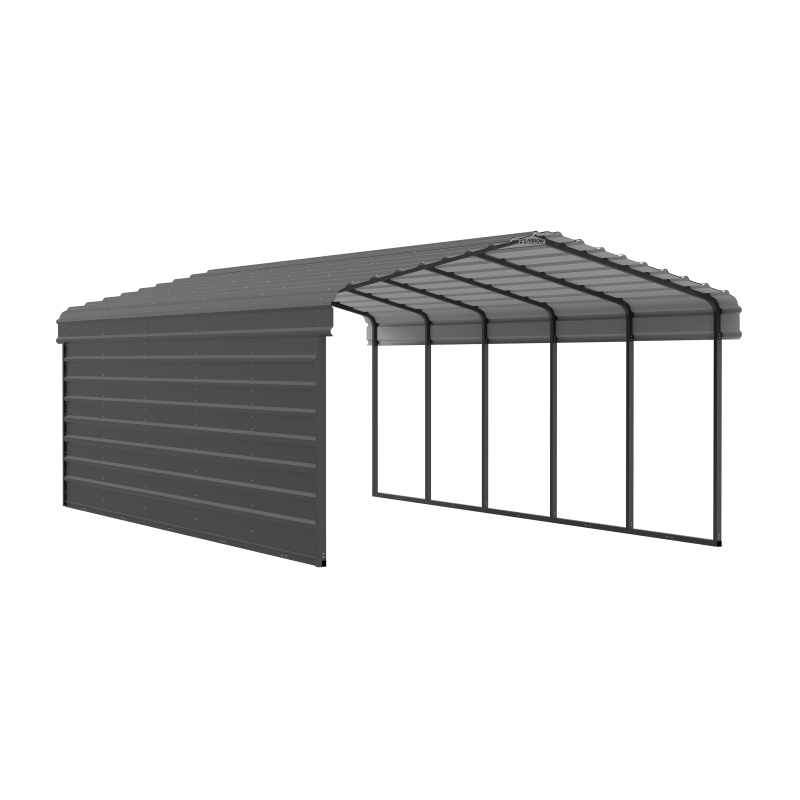 Arrow 1-sided 12x24x7 Enclosure Galvanized Steel Carport Kit - Charcoal (CPHC122407ECL1)