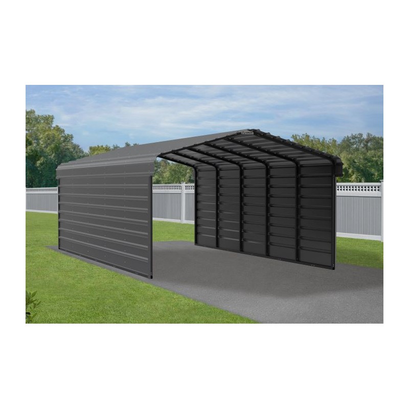 Arrow 2-sided 12x24x7 Enclosure Galvanized Steel Carport Kit - Charcoal (CPHC122407ECL2)