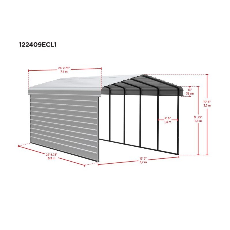 Arrow 1-sided 12x24x9 Enclosure Galvanized Steel Carport Kit - Charcoal (CPHC122409ECL1)