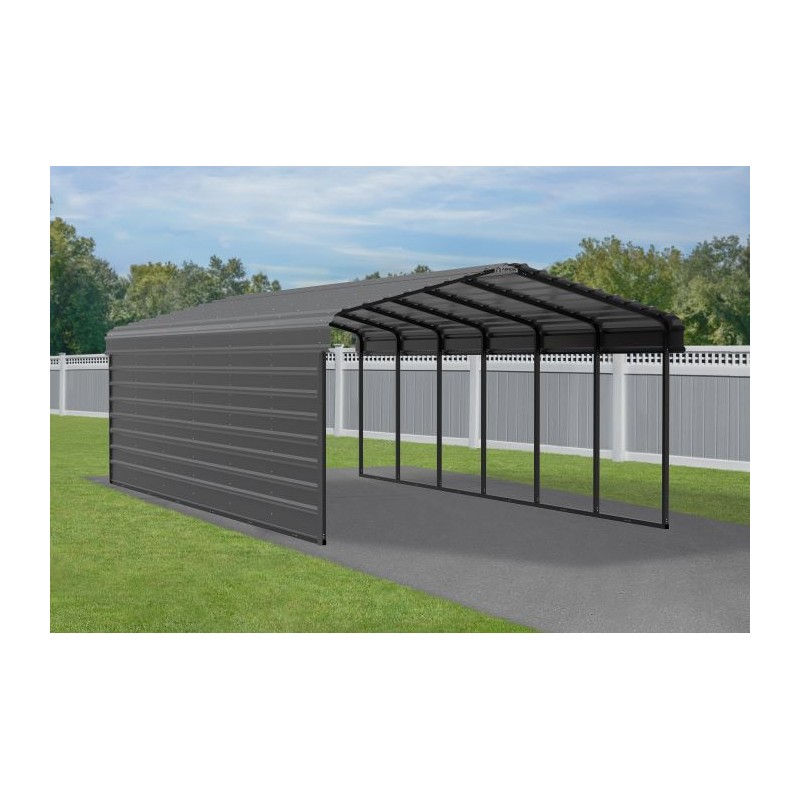 Arrow 1-Sided 12x29x7 Enclosure Galvanized Steel Carport Kit- Charcoal (CPHC122907ECL1)