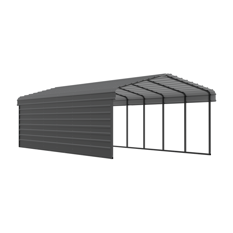 Arrow 1-Sided 12x29x7 Enclosure Galvanized Steel Carport Kit- Charcoal (CPHC122907ECL1)