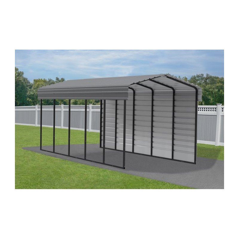 Arrow 1-Sided 10x24x9 Enclosure Galvanized Steel Carport Kit- Charcoal (CPHC102409ECL1)