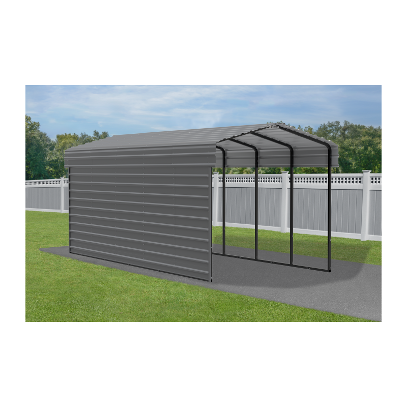 Arrow 1-Sided 10x24x9 Enclosure Galvanized Steel Carport Kit- Charcoal (CPHC102409ECL1)