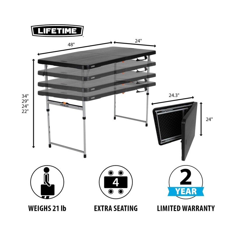 Lifetime Light Commercial 4-Foot Fold-In-Half Adjustable Table (80869)