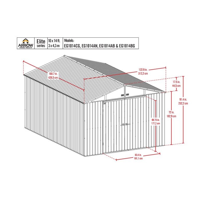 Arrow 10x14 Elite Steel Storage Shed - Blue Grey (EG1014BG)