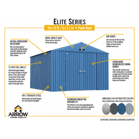 Arrow 10x12 Elite Steel Storage Shed - Anthracite (EG1012AN) Arrow 10x12 Elite Steel Storage Shed - Anthracite (EG1012AN)