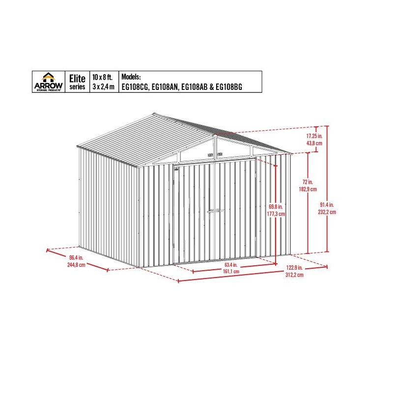 Arrow 10x8 Elite Steel Storage Shed - Galvalume (EG108AB)