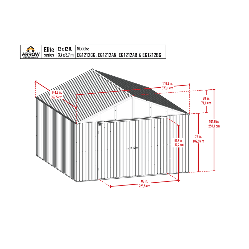 Arrow 12x12 Elite Steel Storage Shed - Anthracite (EG1212AN)