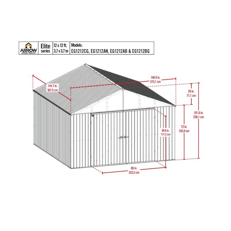 Arrow 12x12 Elite Steel Storage Shed - Blue Grey (EG1212BG)