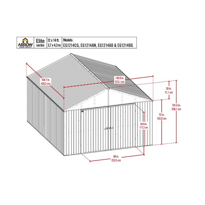 Arrow 12x14 Elite Steel Storage Shed - Galvalume (EG1214AB)