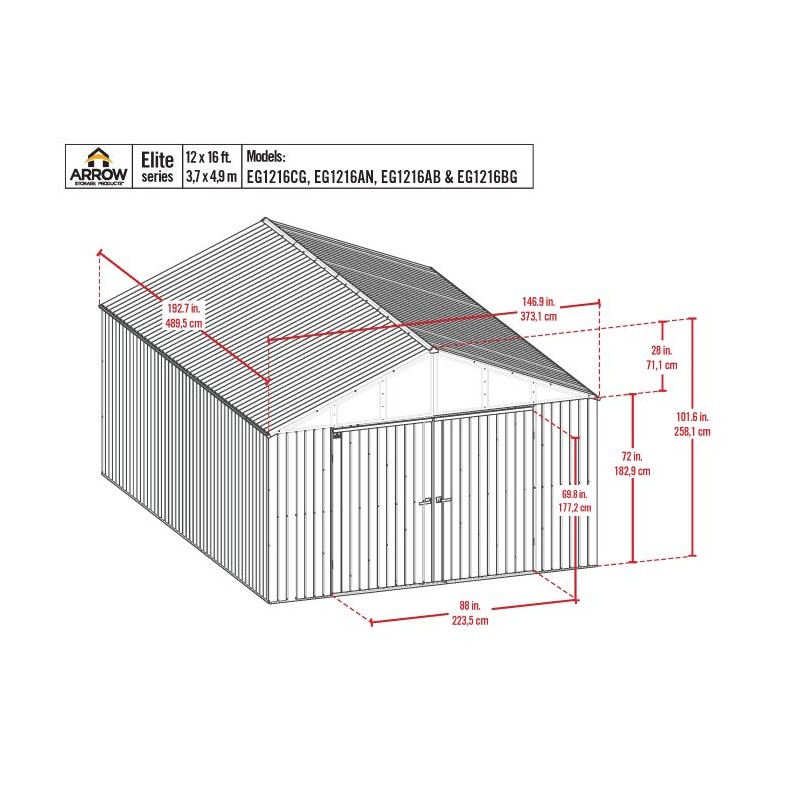 Arrow 12x16 Elite Steel Storage Shed - Anthracite (EG1216AN)