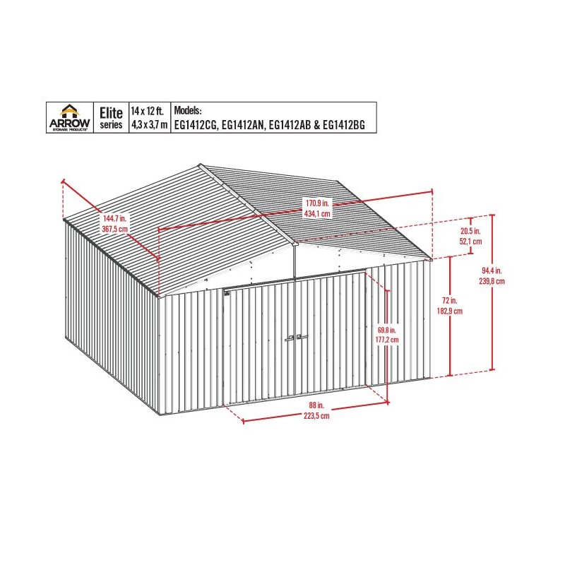 Arrow 14x12 Elite Steel Storage Shed - Cool Grey (EG1412CG)