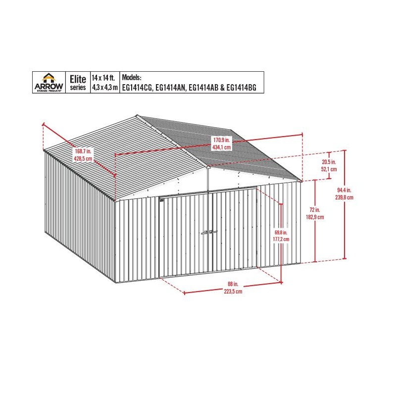 Arrow 14x14 Elite Steel Storage Shed - Blue Grey (EG1414BG)