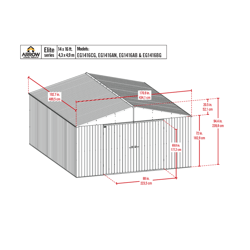 Arrow 14x16 Elite Steel Storage Shed - Anthracite (EG1416AN)