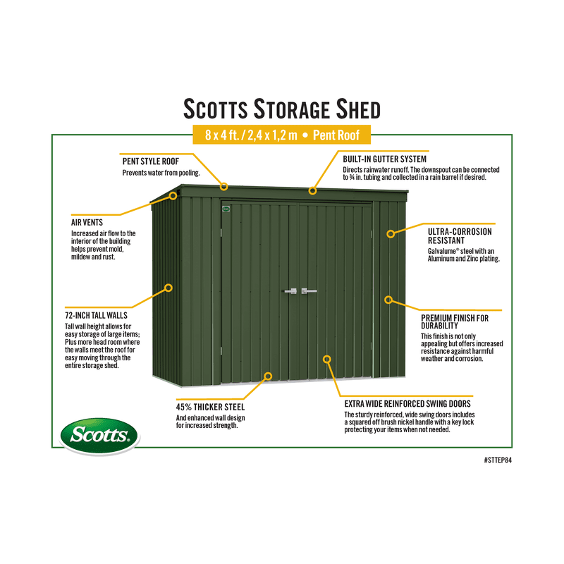 Scotts 8x4 Garden Storage Shed-Green (STTEP84)