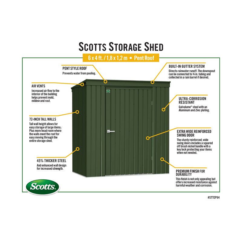 Scotts 6x4 Garden Storage Shed-Green (STTEP64)