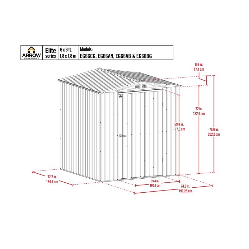 Arrow 6x6 Elite Steel Storage Shed - Cool Grey (EG66CG)