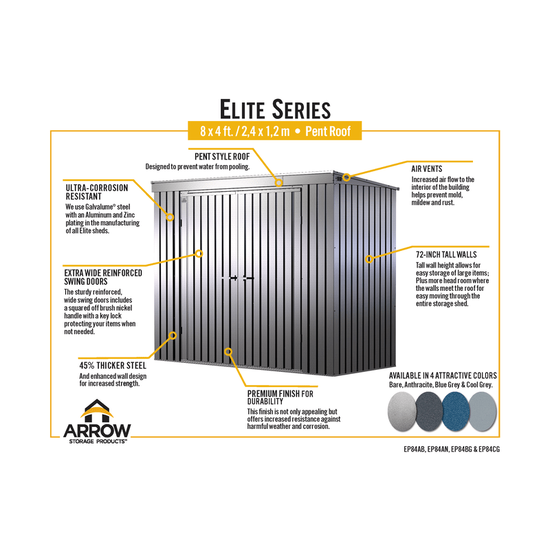 Arrow Elite 8x4 Metal Shed Kit - Silver (EP84AB)
