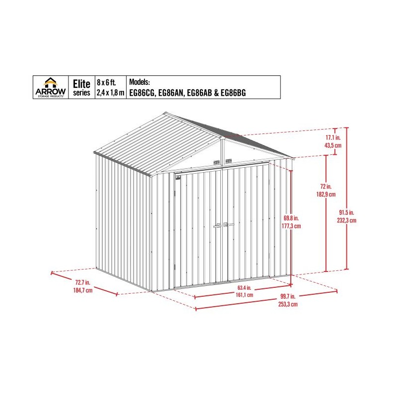 Arrow 8x6 Elite Steel Storage Shed Kit - Anthracite (EG86AN)