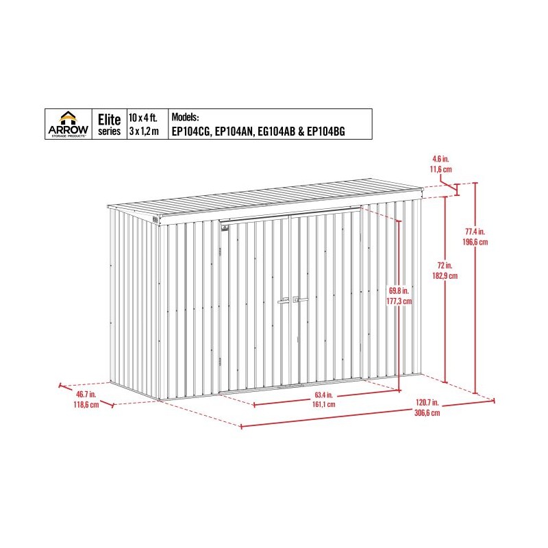 Arrow Elite 10x4 Metal Storage Shed Kit - Anthracite (EP104AN)