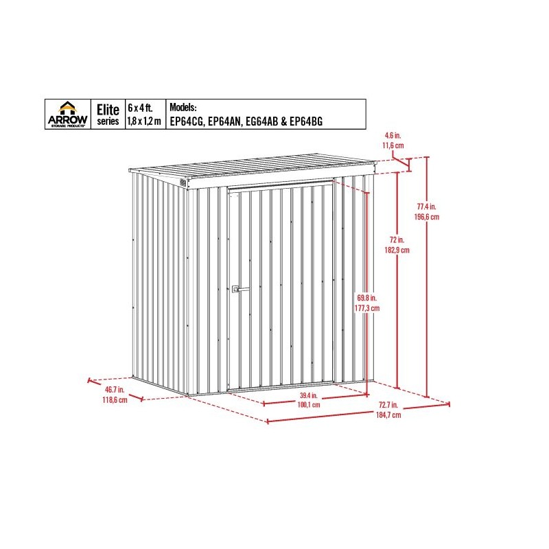 Arrow Elite 6x4 Metal Storage Shed Kit - Cool Grey (EP64CG)