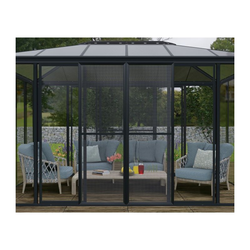 Palram-Canopia SanRemo 13x14 Patio Enclosure w/ Screen Doors-Gray/Clear